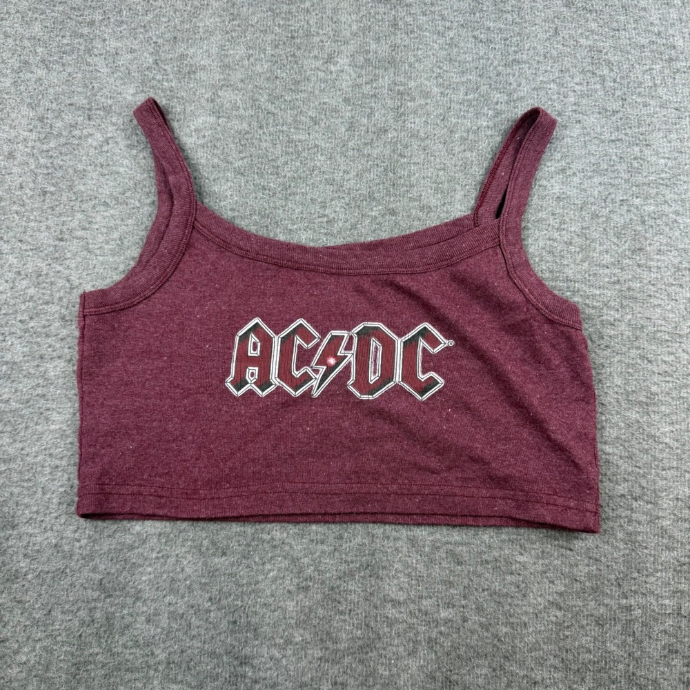 AC/DC Graphic Crop Top Tank Women's Size S/M Burgundy Maroon Band Tee Sleeveless